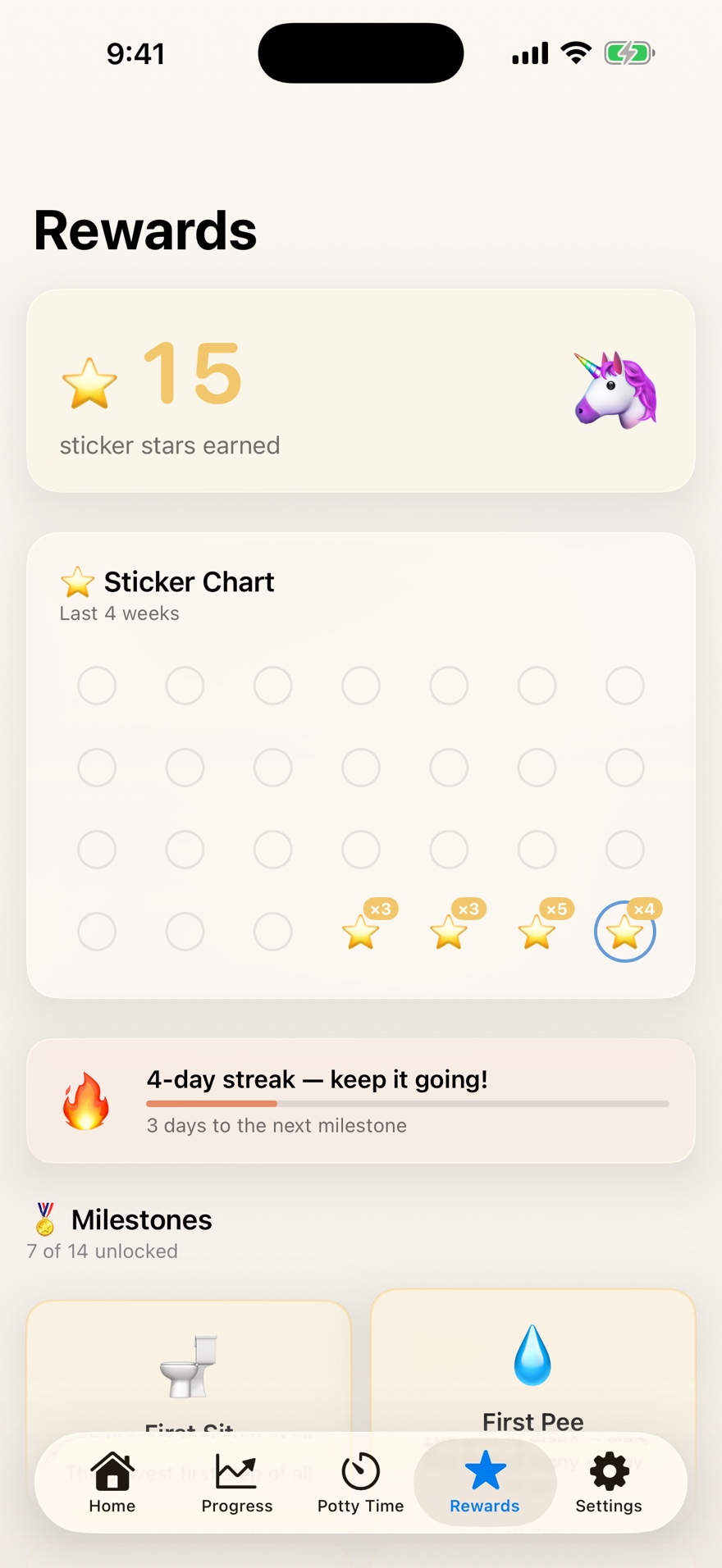 PottyStar sticker chart and rewards